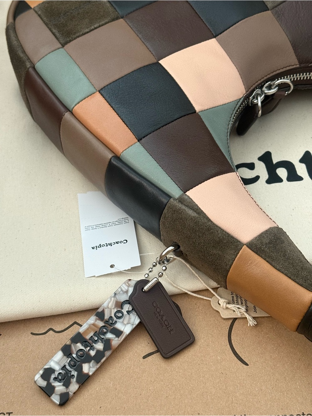 Coach Coachtopia Alter Ego Crescent Shoulder Bag Checkerboard Suede Leather - Picture 6 of 9